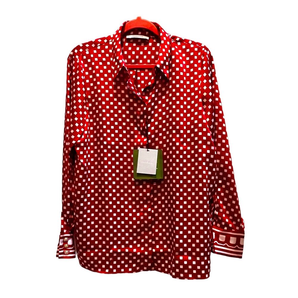 NEW Marella Blouse Size 12 Rust Button Front Satin $275